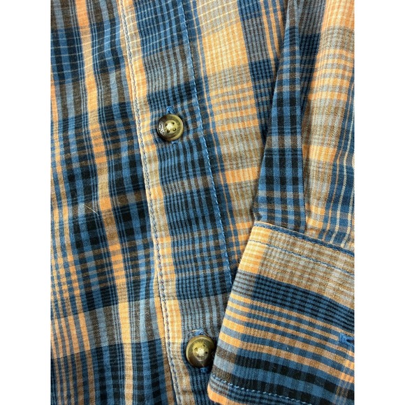 Levi's Men's M Plaid Long Sleeve Button Up Shirt Blue Orange Casual Workwear - Picture 8 of 12